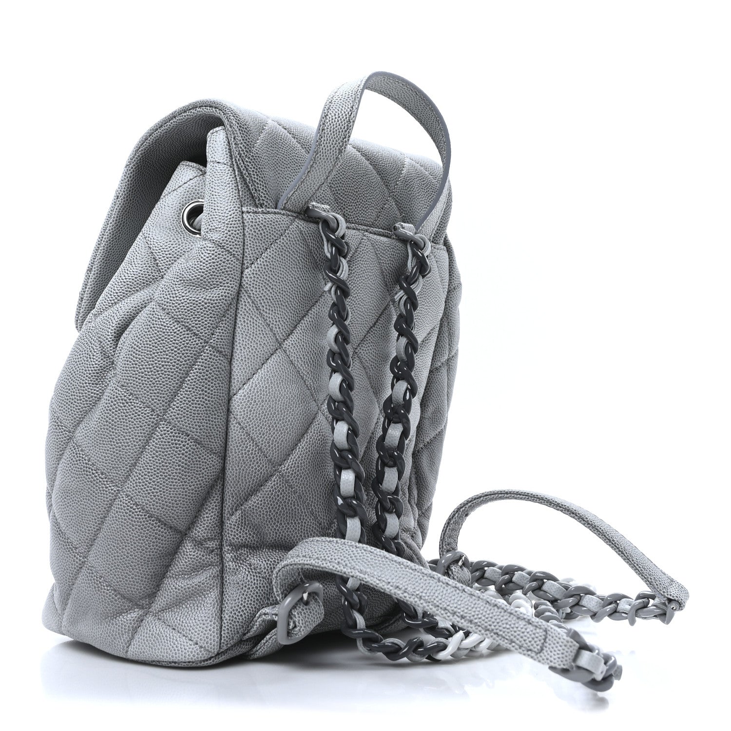 Shaded Caviar Quilted Lacquered CC My Everything Drawstring Backpack Dark Grey Light Grey