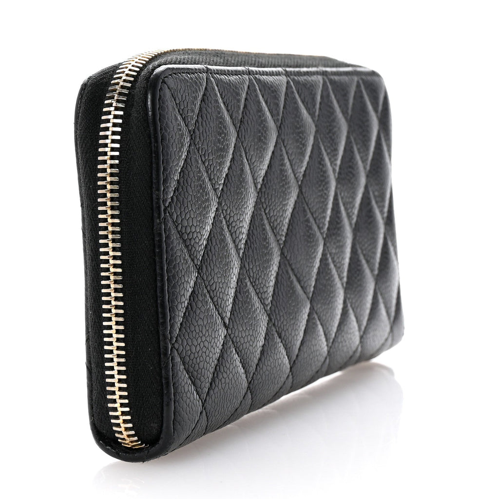 Caviar Quilted Large Gusset Zip Around Wallet Black