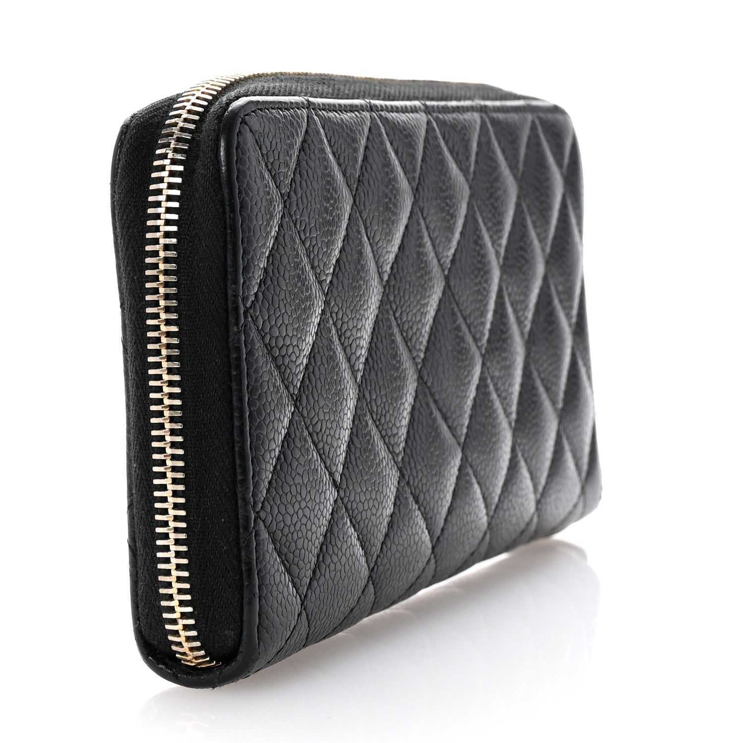 Caviar Quilted Large Gusset Zip Around Wallet Black