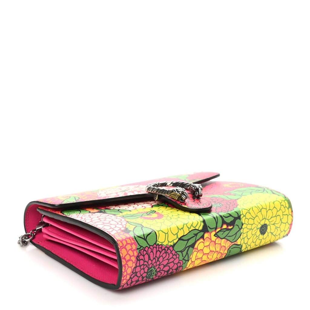 X KEN SCOTT Textured Calfskin Pomponica Print Mini Dionysus Chain Wallet Multicolor Fuxia Pompon