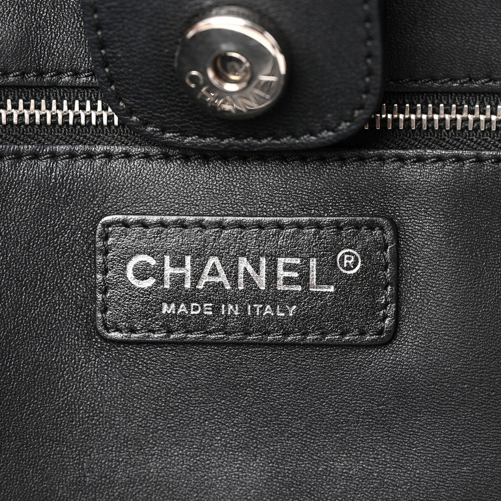 Calfskin Stitched Large Lady Coco Shopping Tote Black