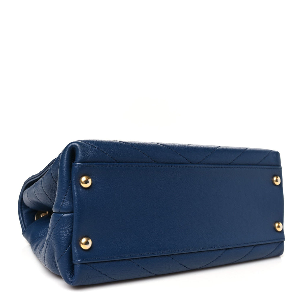 Grained Calfskin Snakeskin Small Chevron Chic Top Handle Flap Blue
