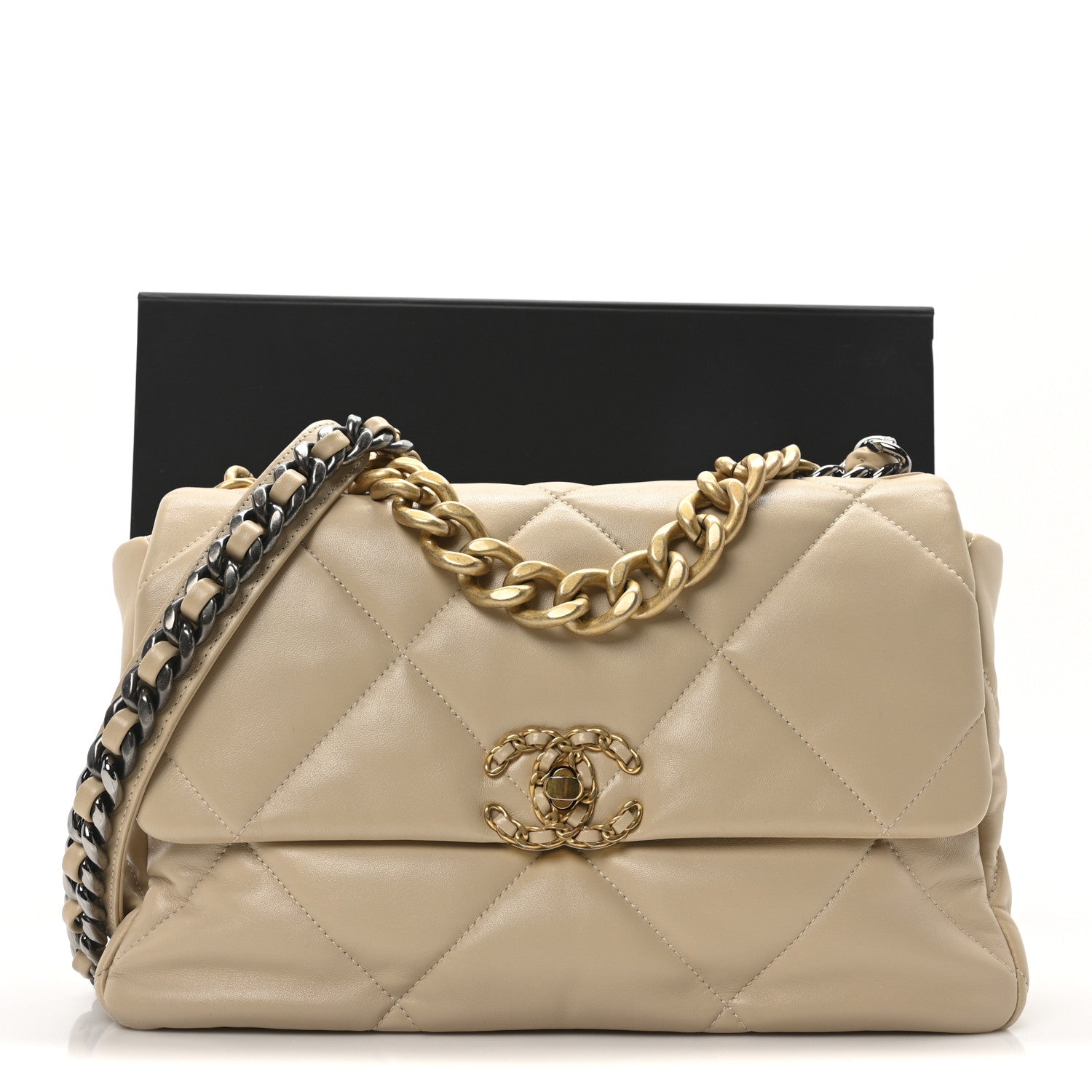 Lambskin Quilted Large Chanel 19 Flap Beige