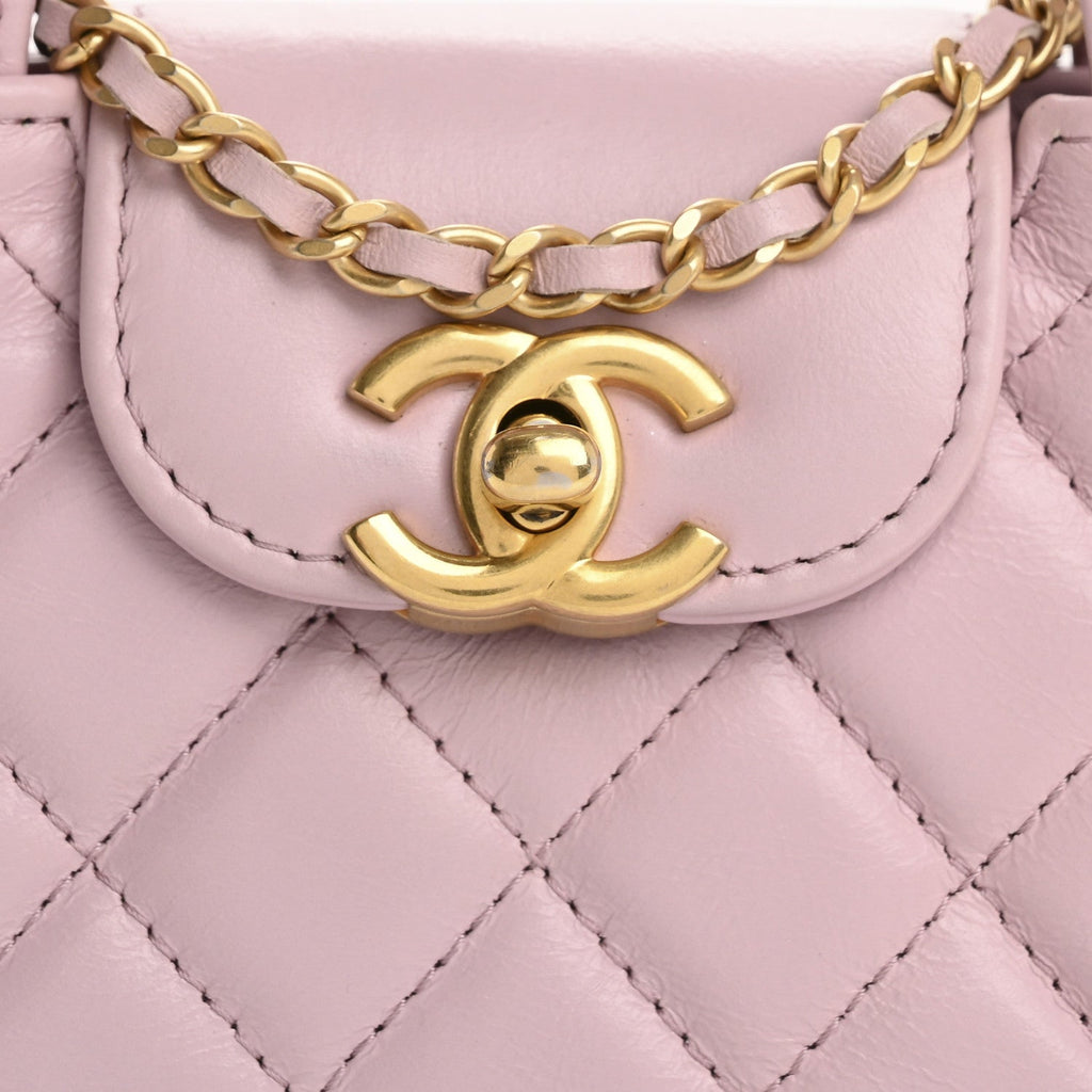 Shiny Aged Calfskin Quilted Mini Nano Kelly Shopper Light Pink