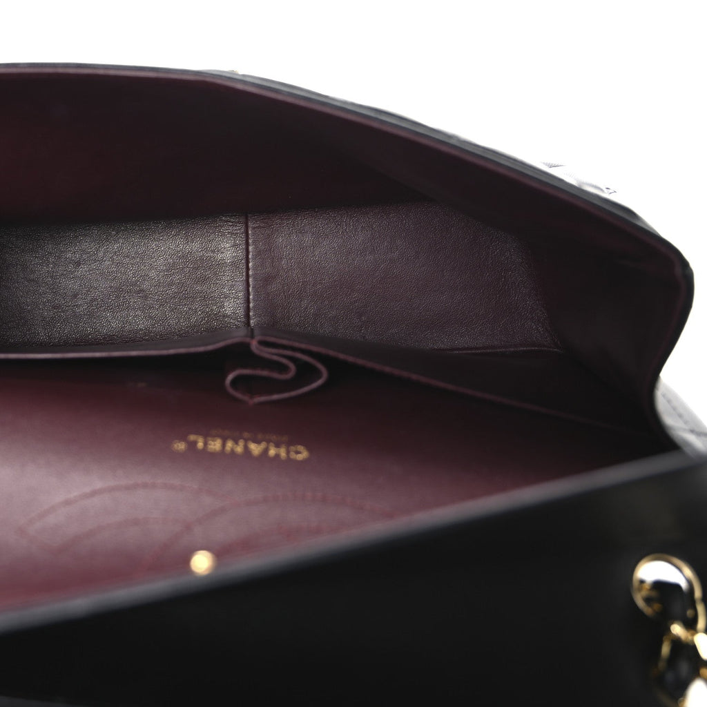 Lambskin Quilted Jumbo Double Flap Black