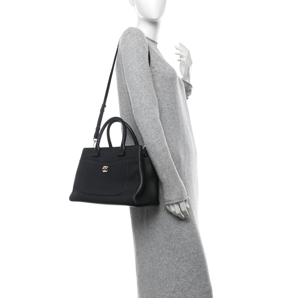 Grained Calfskin Small Neo Executive Shopper Tote  Black