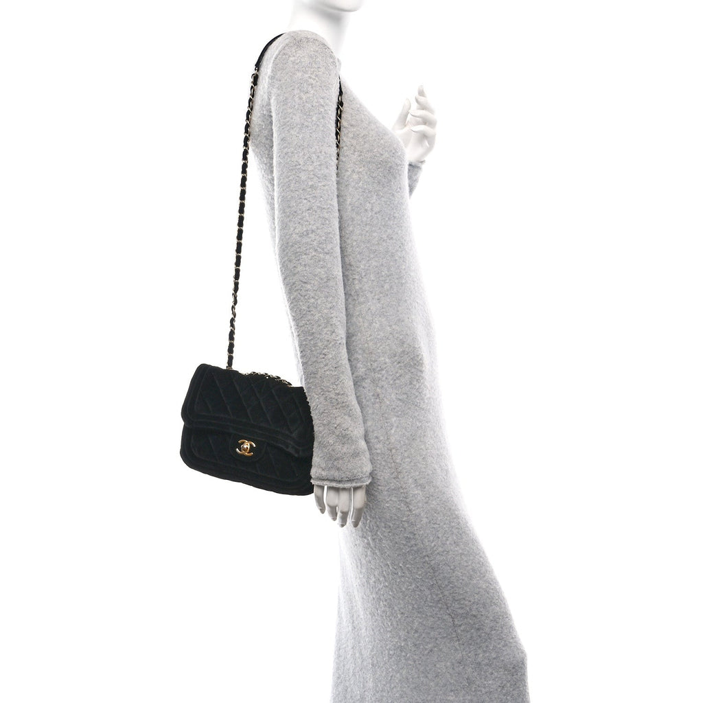 Velvet Quilted Double Frame Flap Black