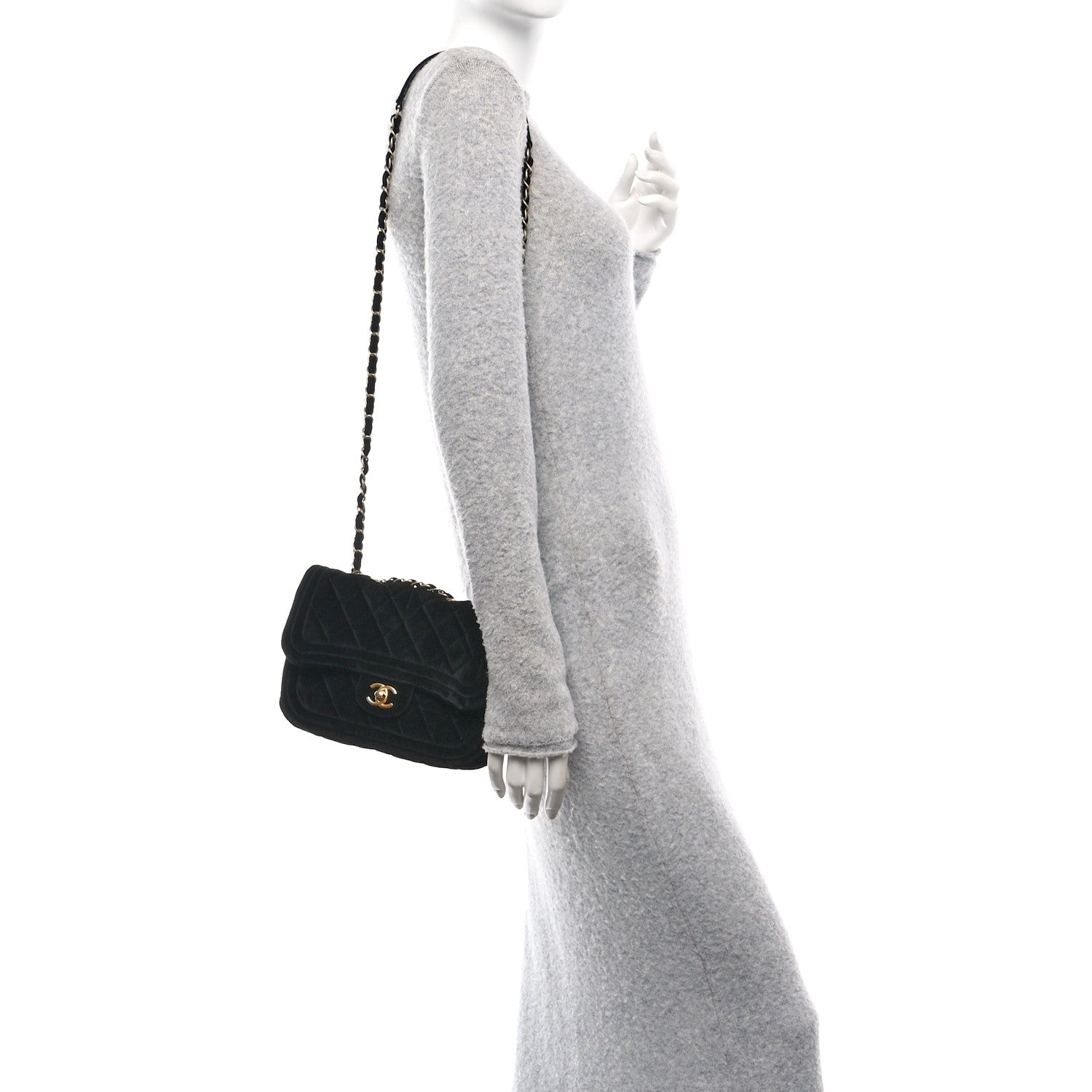 Velvet Quilted Double Frame Flap Black