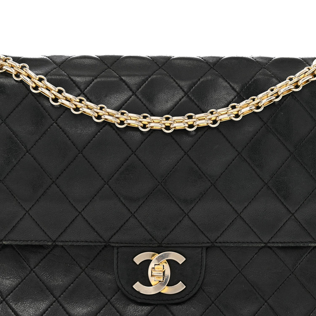 Lambskin Quilted Medium Double Flap Bijoux Chain Black