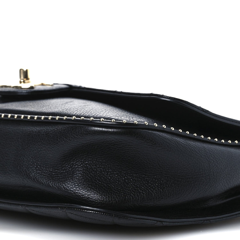 Caviar Quilted Large Studded Flap Black