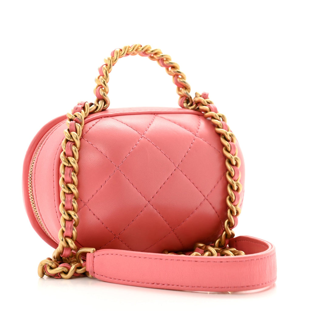 Lambskin Quilted CC Bubble Vanity Case With Chain Pink