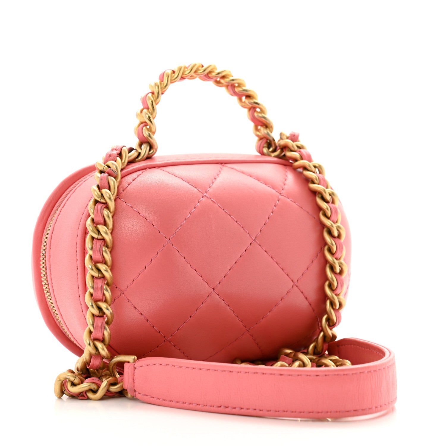 Lambskin Quilted CC Bubble Vanity Case With Chain Pink