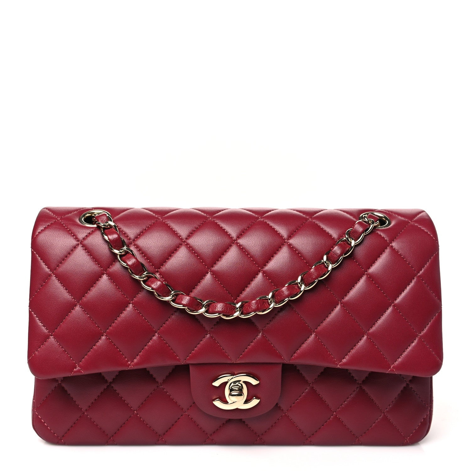 Lambskin Quilted Medium Double Flap Burgundy