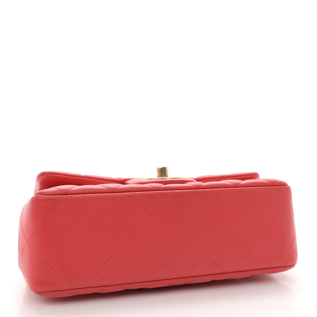 Lambskin Quilted Mini Rectangular Flap Coral