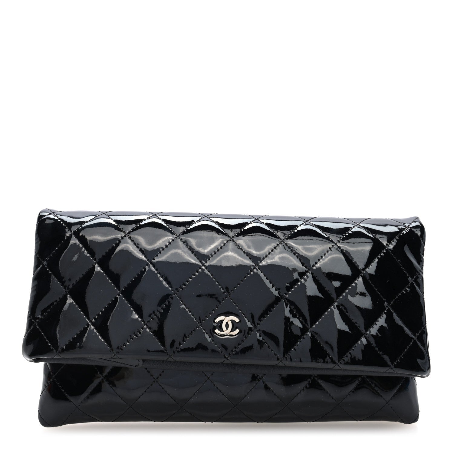 Patent Calfskin Quilted Beauty CC Clutch Black