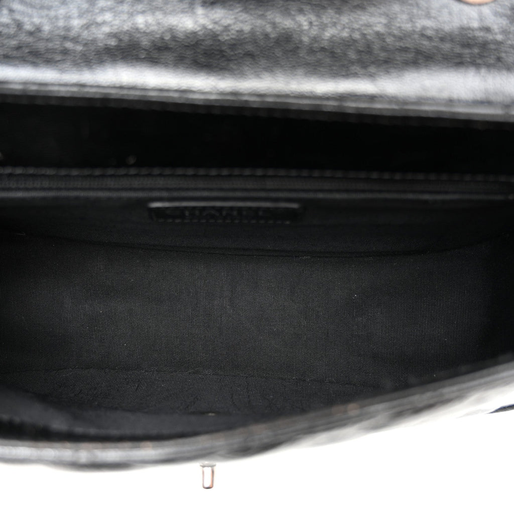 Shiny Goatskin Quilted Small Double Chained Messenger Flap Black