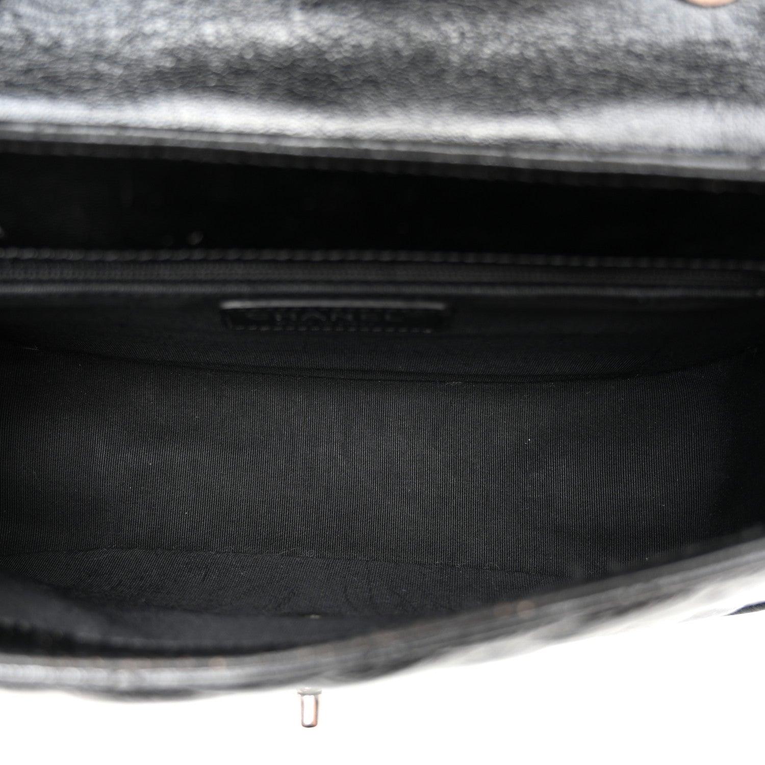Shiny Goatskin Quilted Small Double Chained Messenger Flap Black