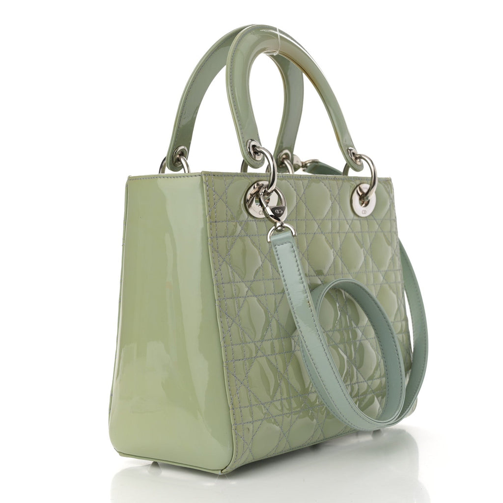 Patent Cannage Medium Lady Dior Blue Alcier