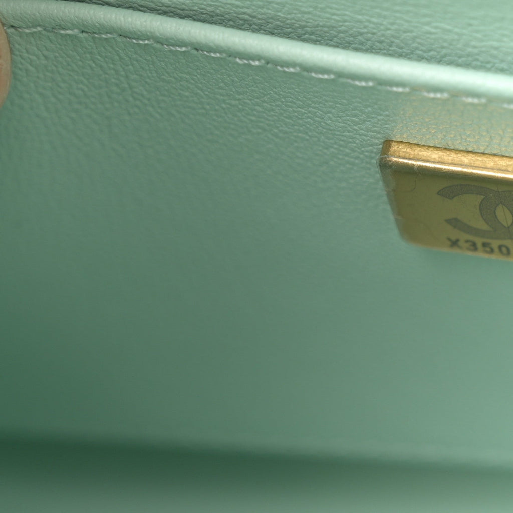 Tweed Handle Crush Top Handle Flap Bag Light Blue Ecru