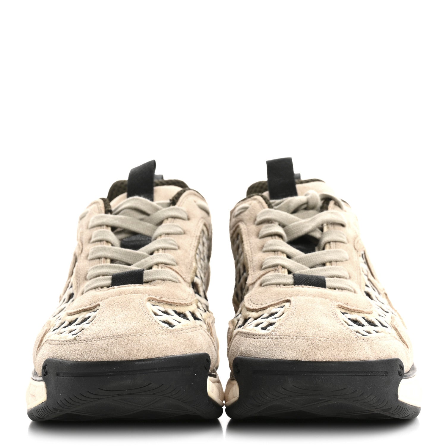 Suede Calfskin Embroidered CC Sneakers 38 Beige Black