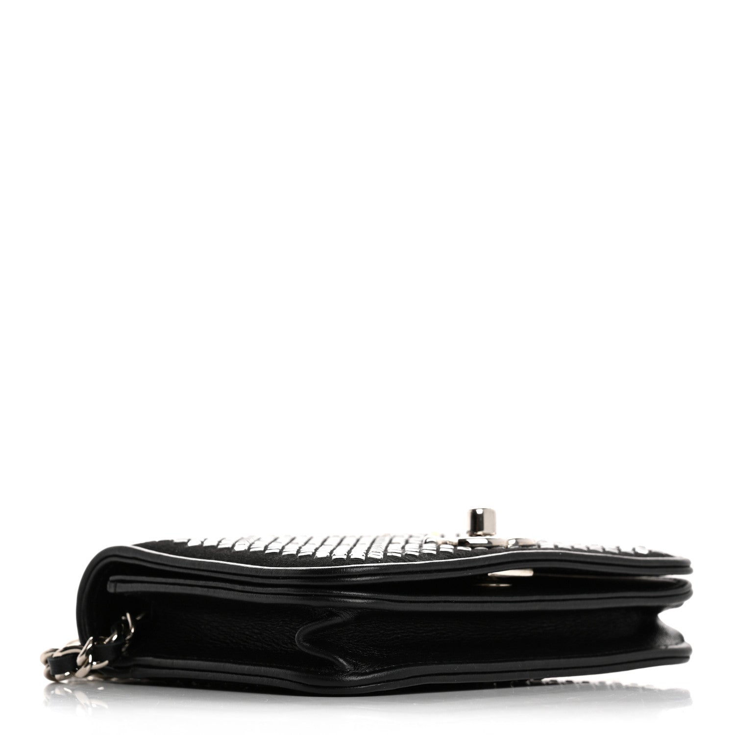 Lambskin Crystal Quilted Mini Chain Belt Bag Black