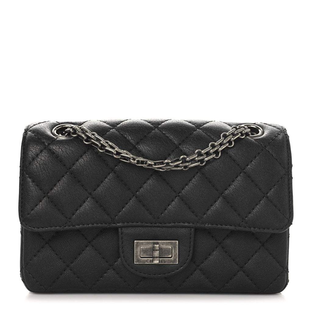 Metallic Sheepskin Quilted 2.55 Reissue Mini Flap Dark Grey