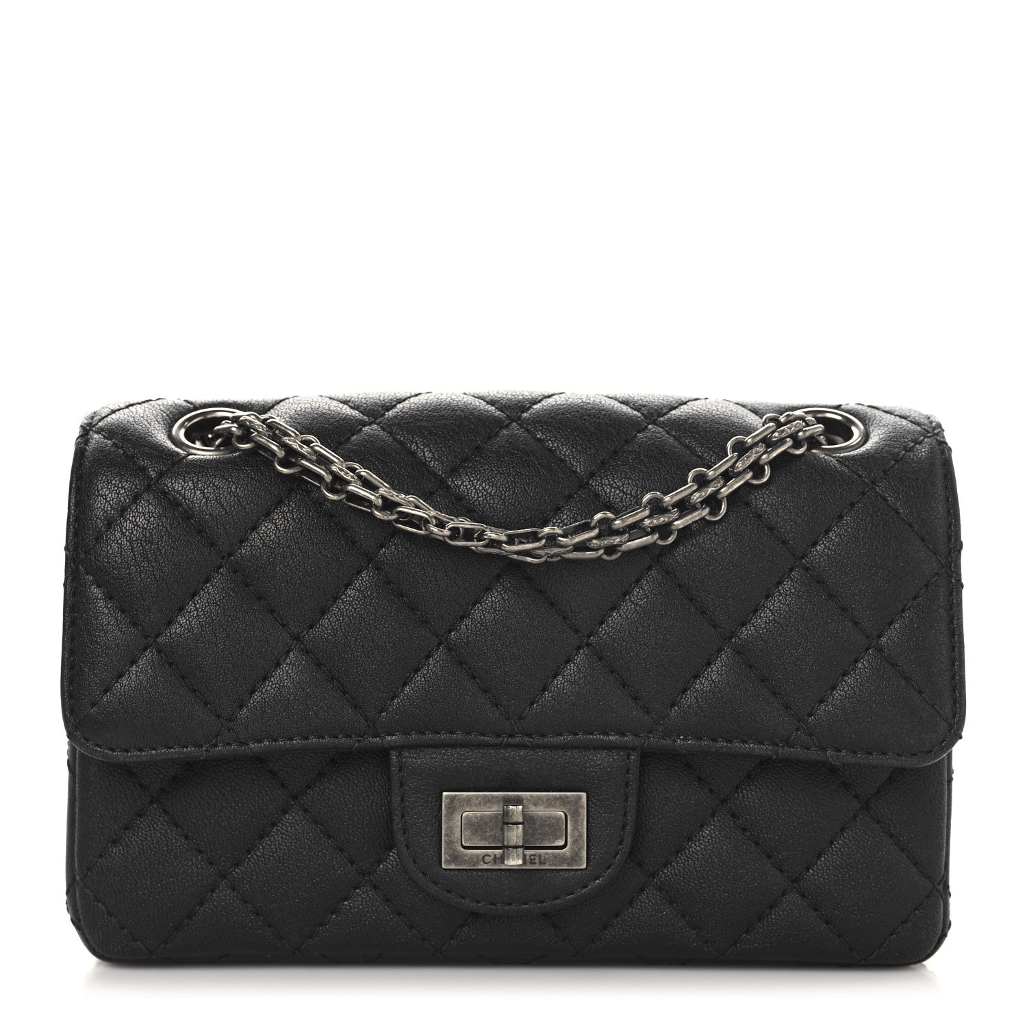 Metallic Sheepskin Quilted 2.55 Reissue Mini Flap Dark Grey