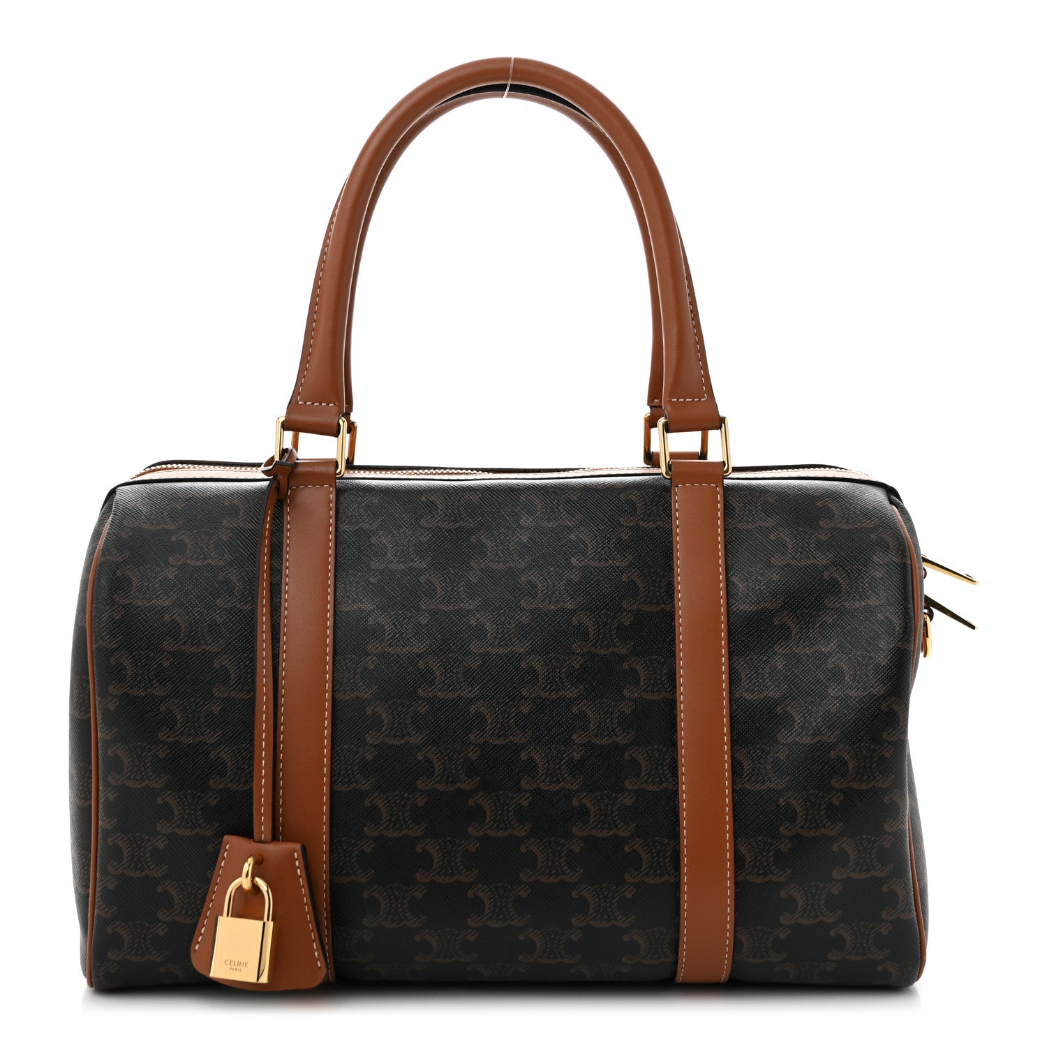 Triomphe Canvas Calfskin Boston Bag Tan
