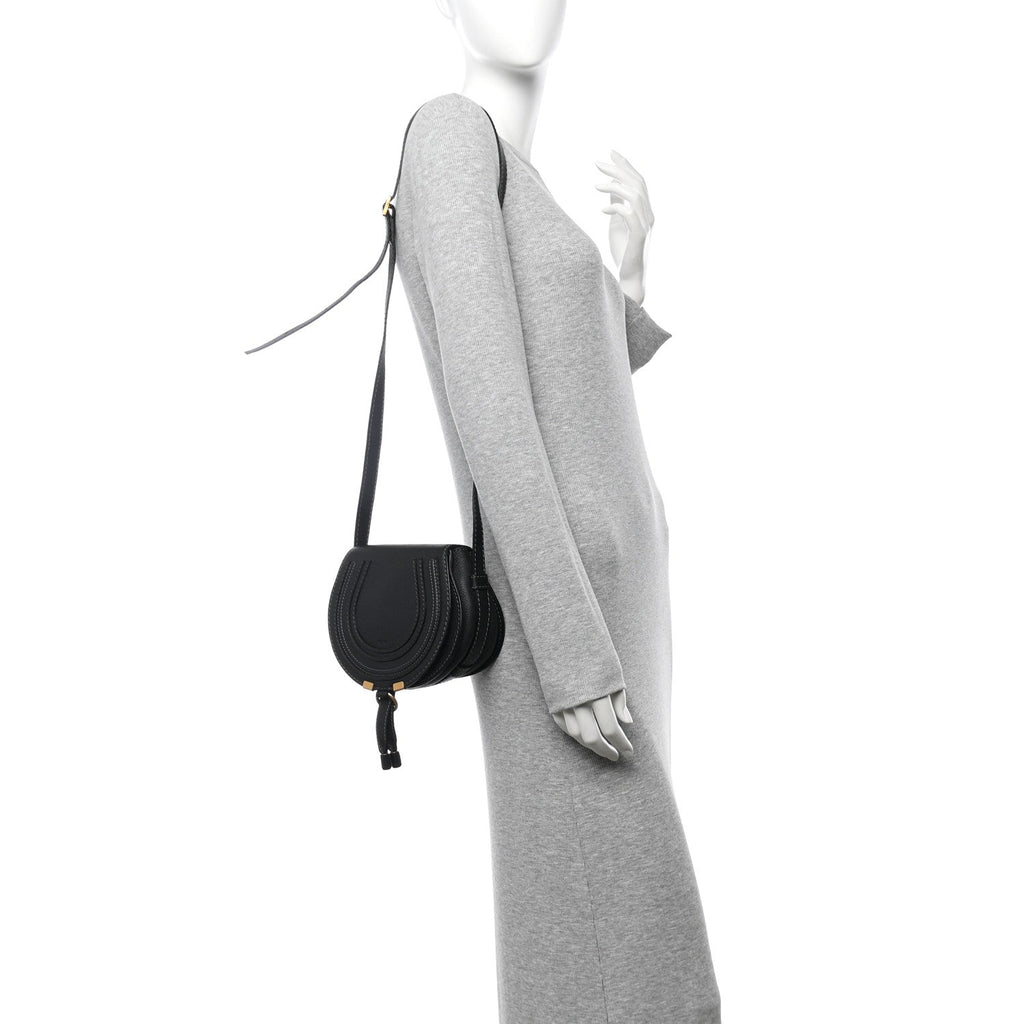 Calfskin Mini Marcie Round Crossbody Bag Black