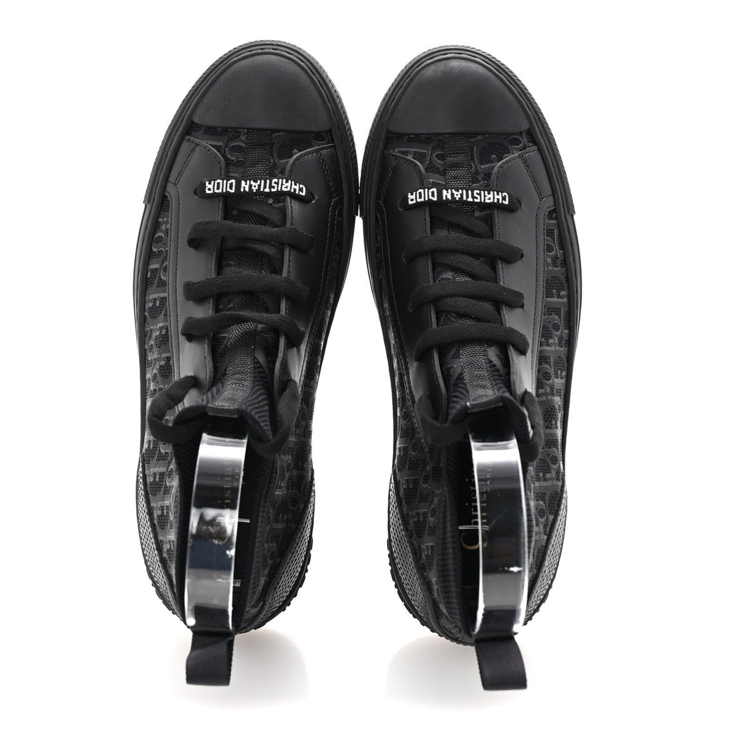 Technical Canvas Mesh Calfskin Womens Matte Oblique Walk'n Dior High Top Sneakers 36.5 Black