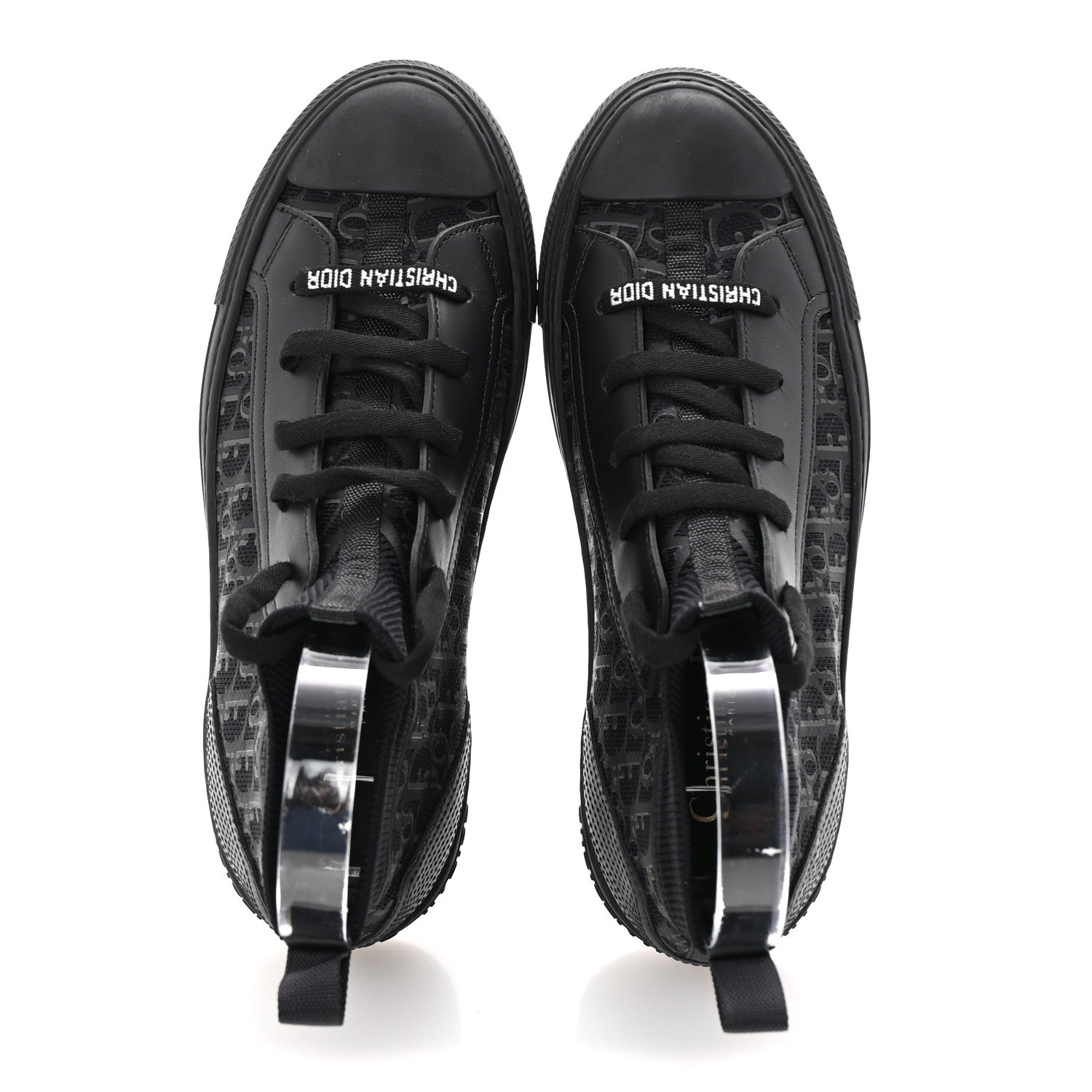 Technical Canvas Mesh Calfskin Womens Matte Oblique Walk'n Dior High Top Sneakers 36.5 Black
