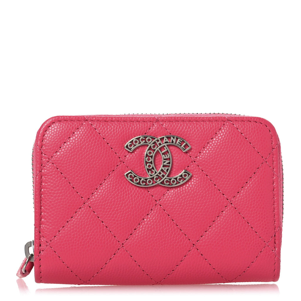 Caviar Quilted Coco Chanel CC Zip Coin Purse Fuchsia