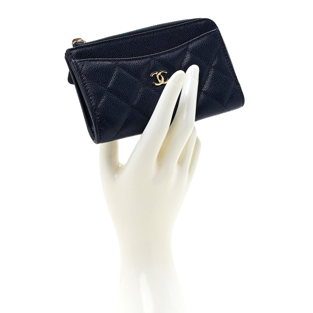 Caviar Quilted CC Zip Around  Holder Navy