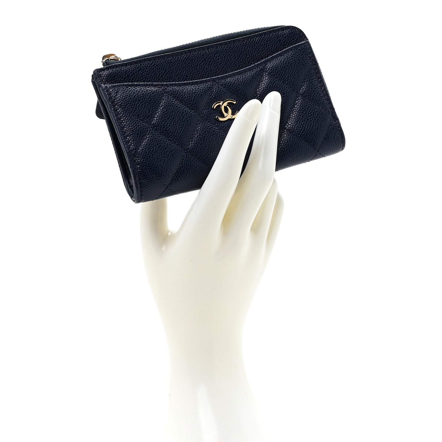 Caviar Quilted CC Zip Around  Holder Navy