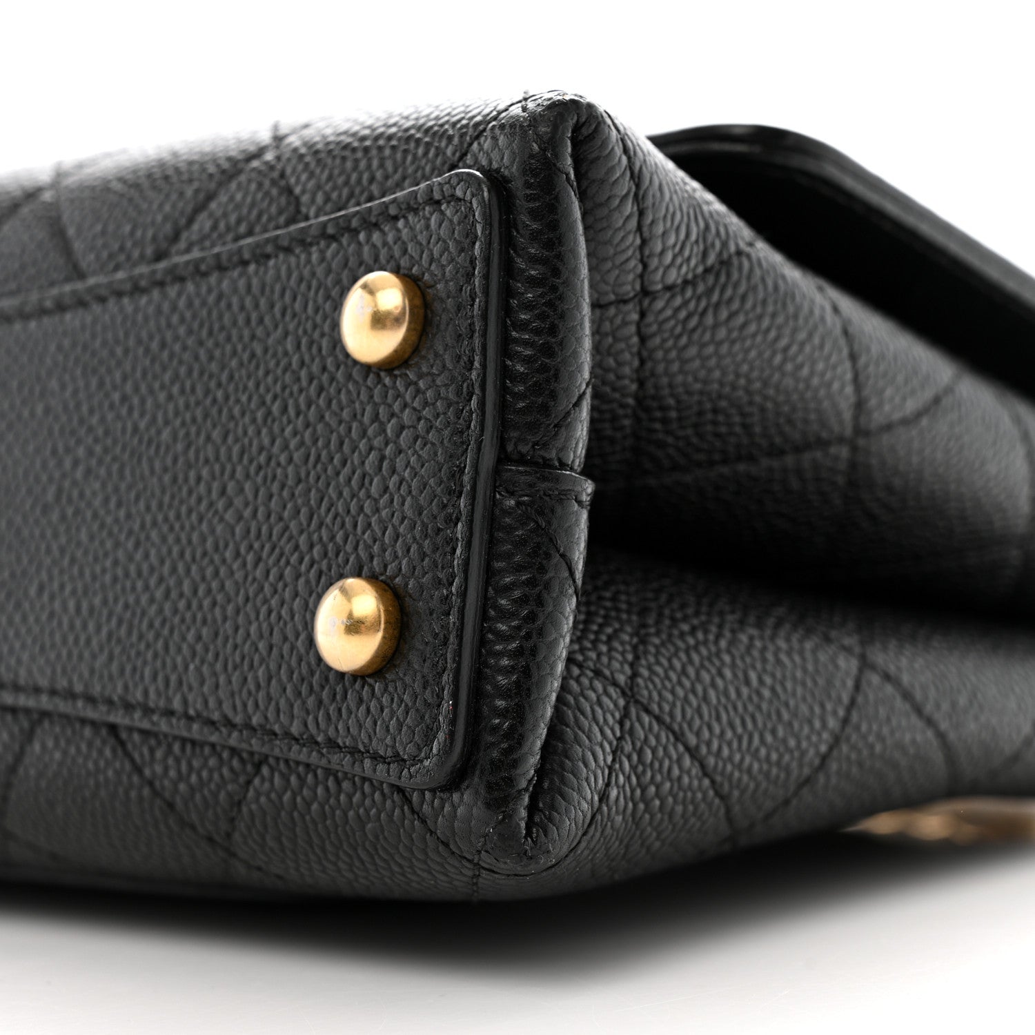 Caviar Diamond Stitched Small Top Handle Flap Black
