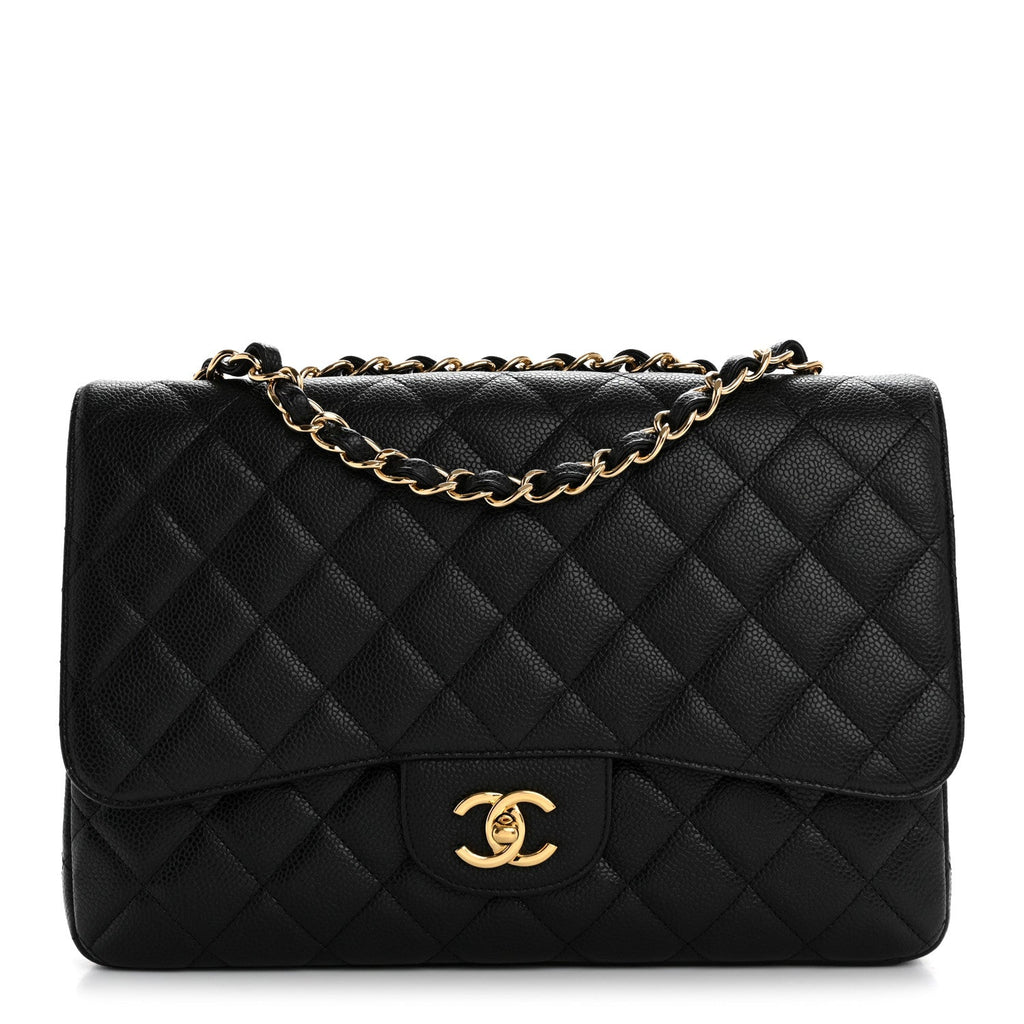 Caviar Quilted Jumbo Double Flap Black