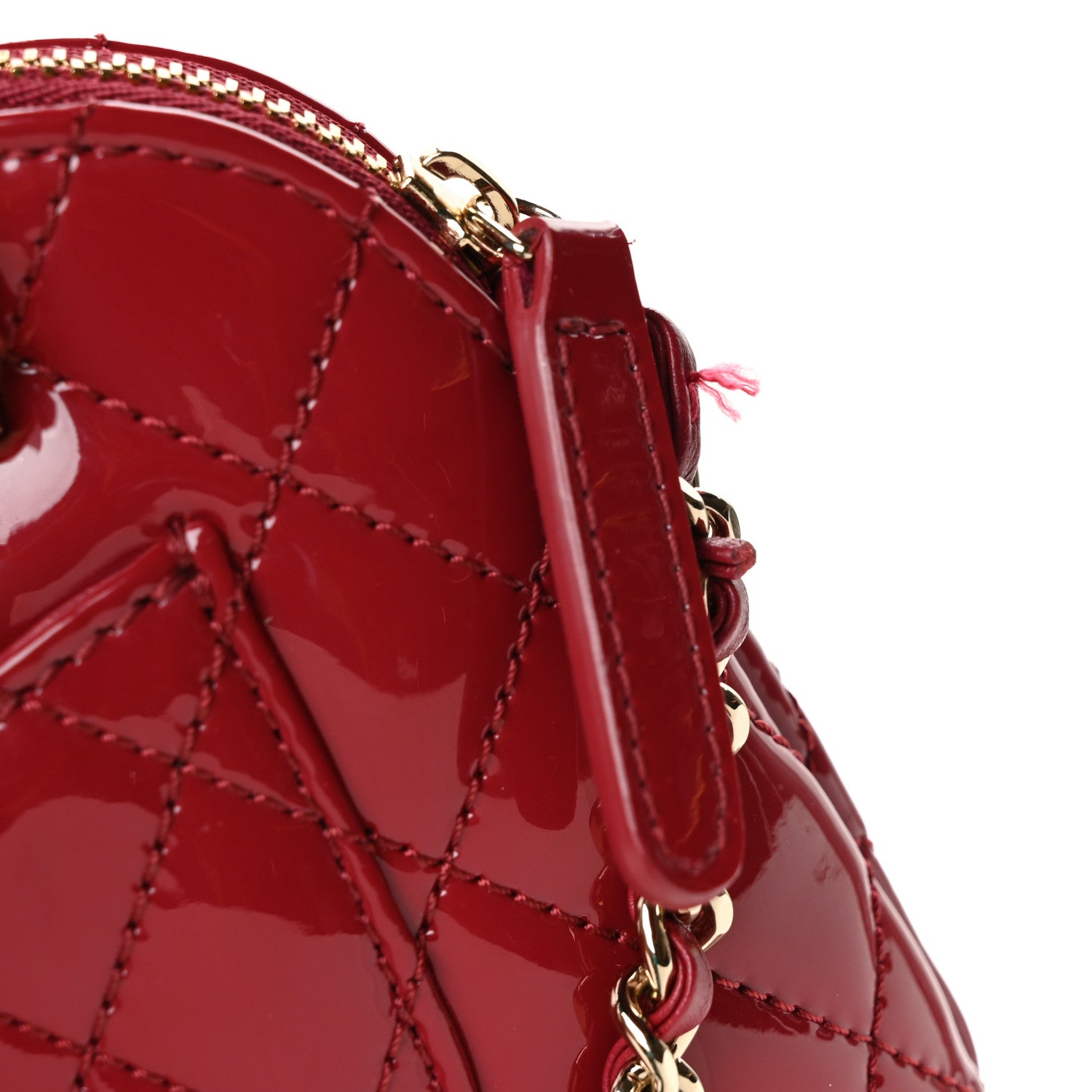 Patent Calfskin Quilted Shiny Coco Clutch With Chain Red