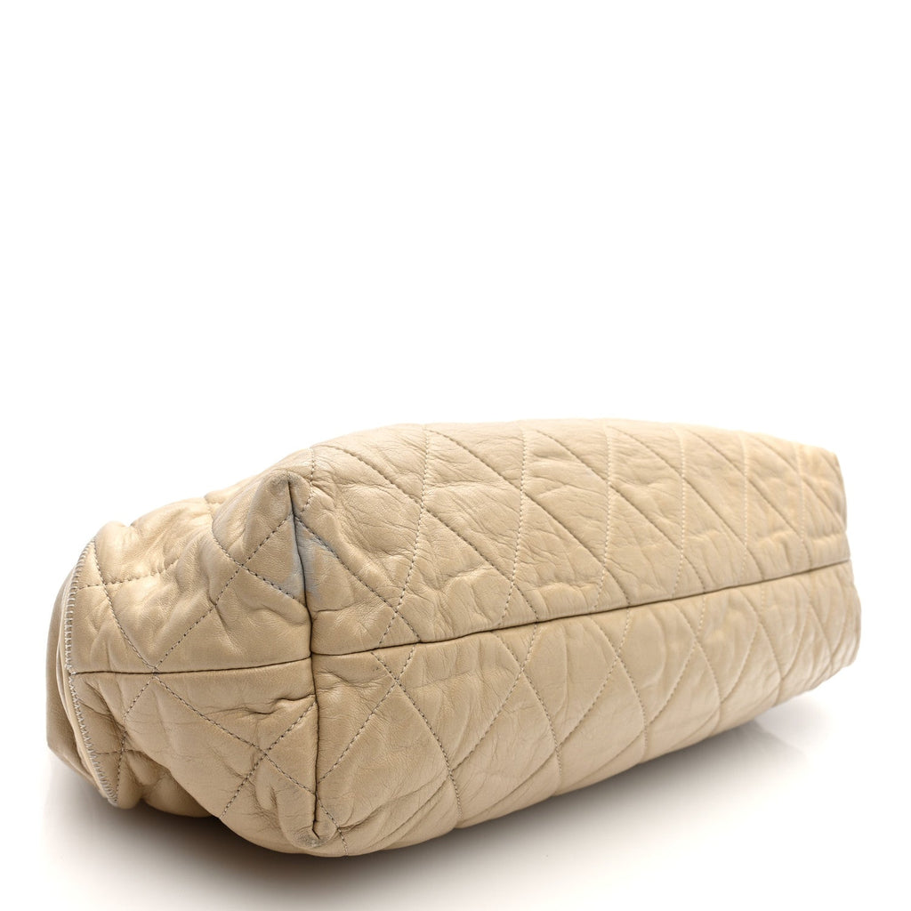 Lambskin Quilted Large East West Accordion Flap Beige