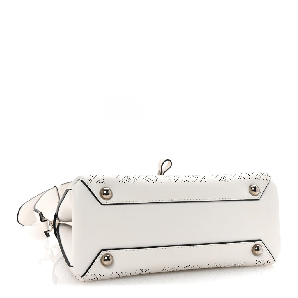 Calfskin Perforated Small Banner Tote Chalk White