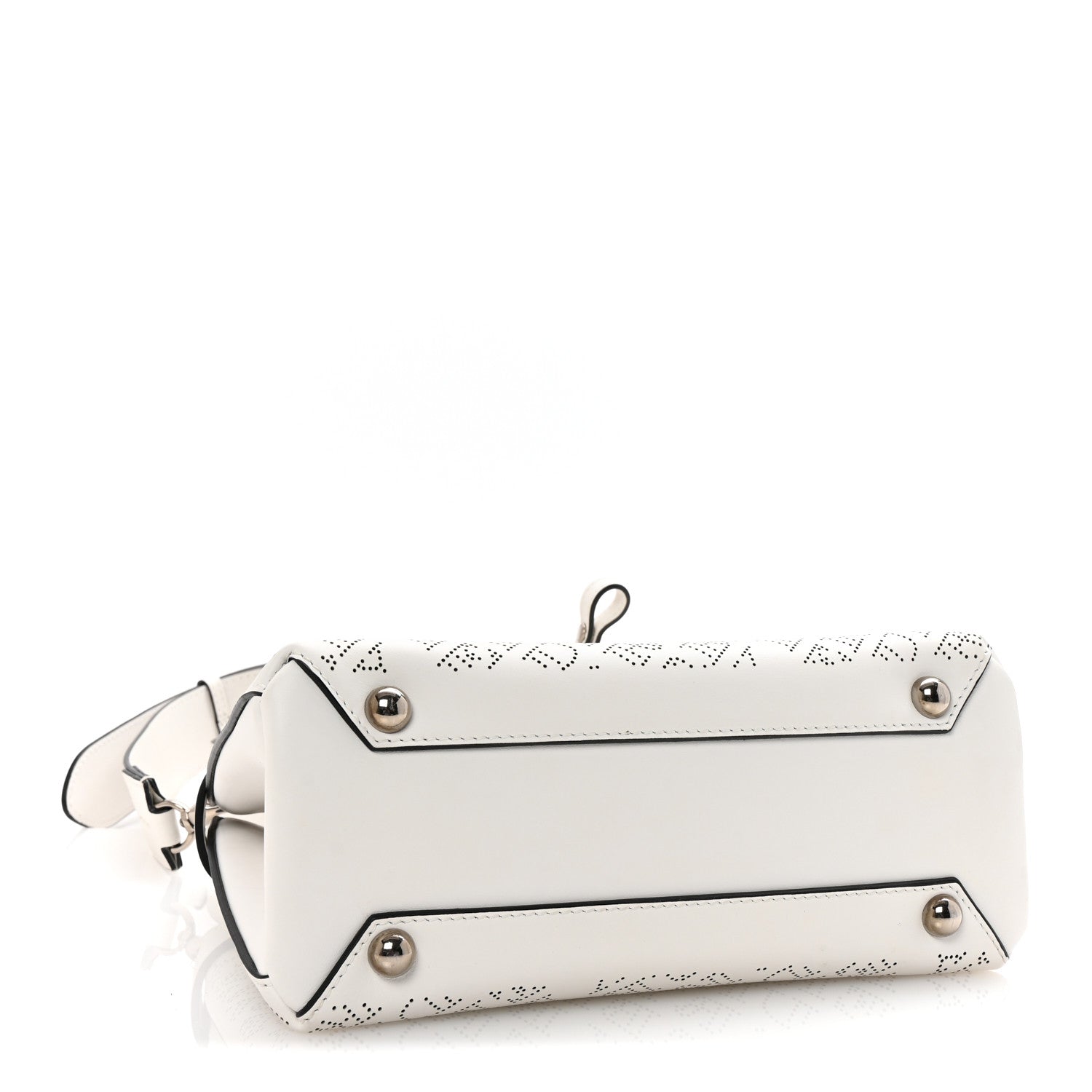 Calfskin Perforated Small Banner Tote Chalk White