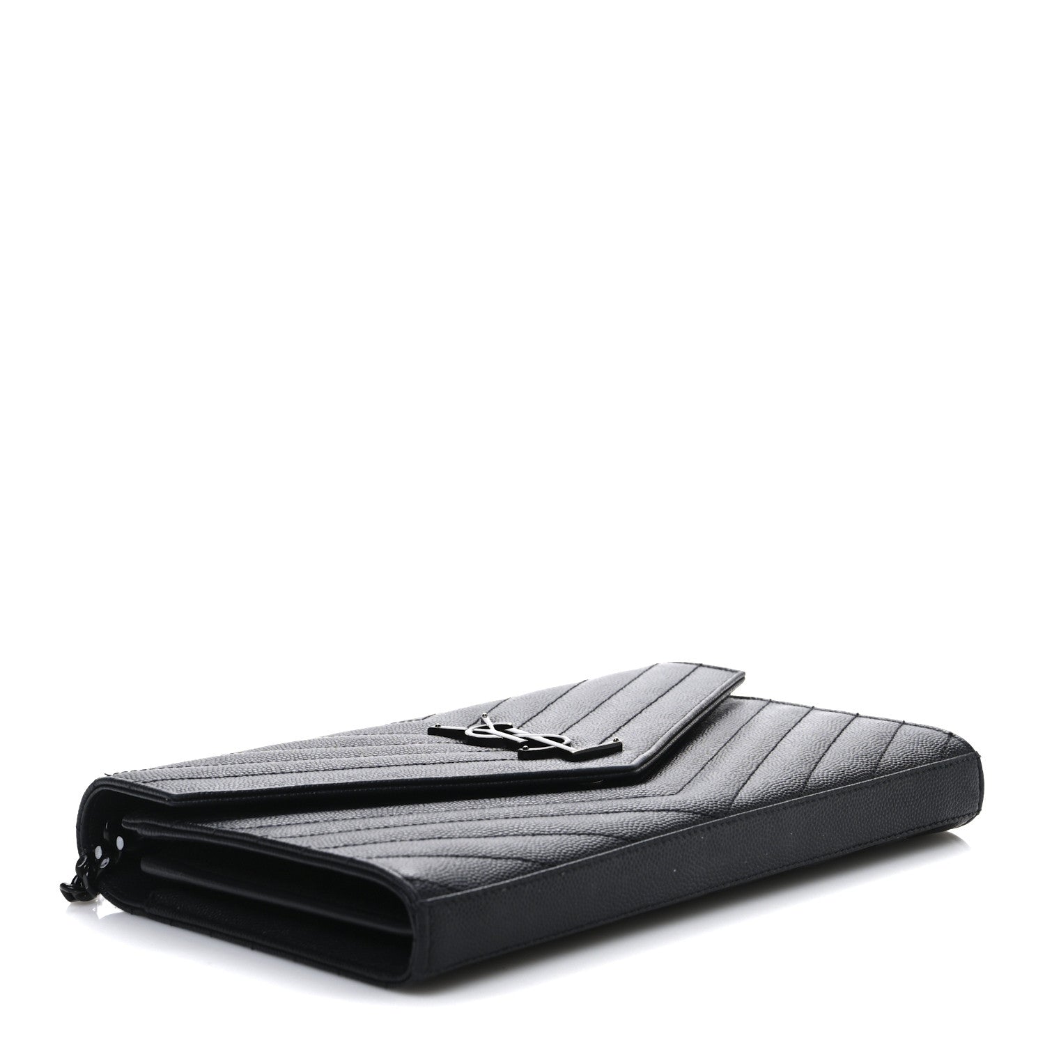 Grain De Poudre Matelasse Chevron Monogram Monochrome Chain Wallet Black