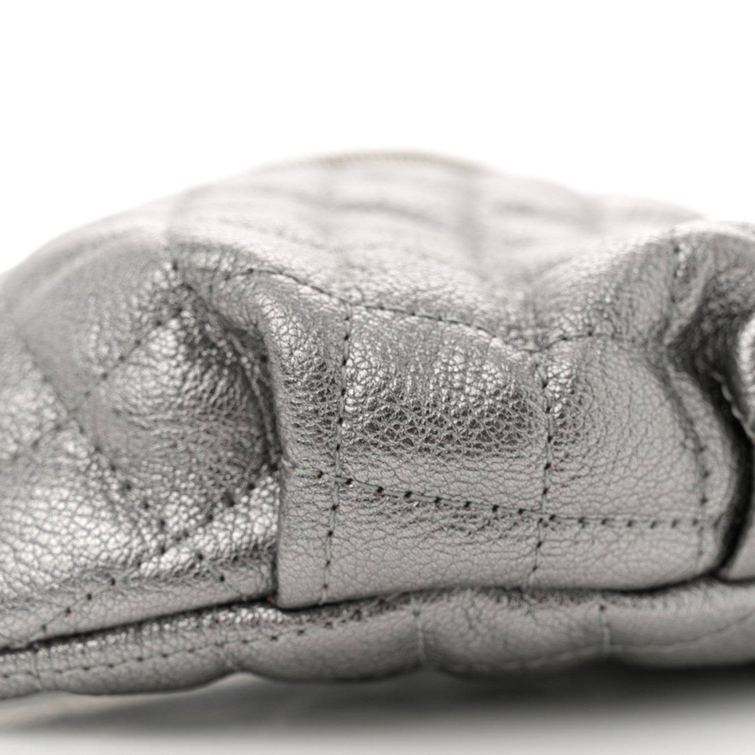 Metallic Calfskin Quilted Banane Waist Bag Fanny Pack Dark Silver