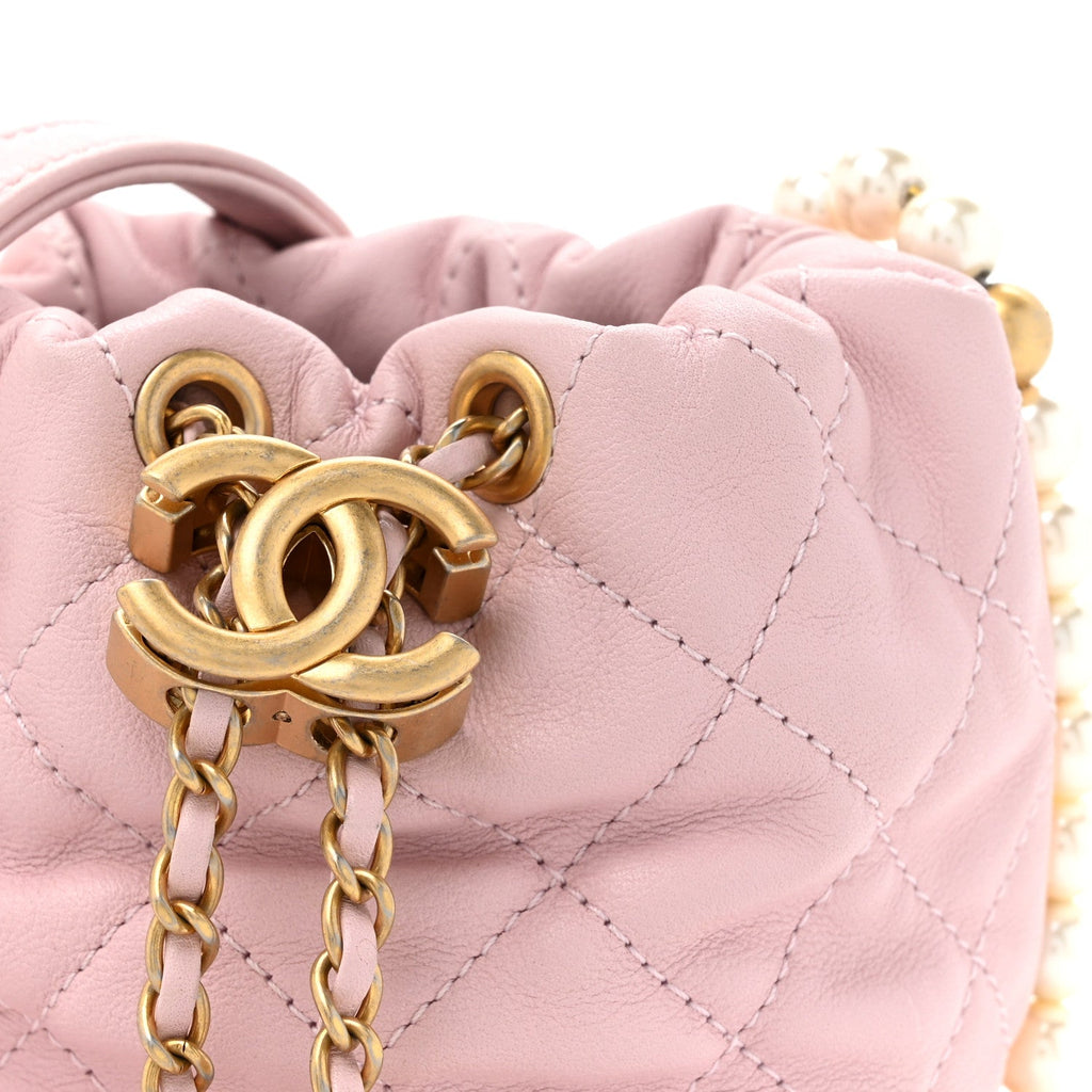 Calfskin Quilted Pearl Mini About Pearls Drawstring Bucket Light Pink