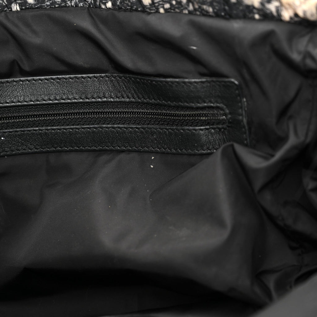 Lambskin Nylon Tweed Printed Tote Black White