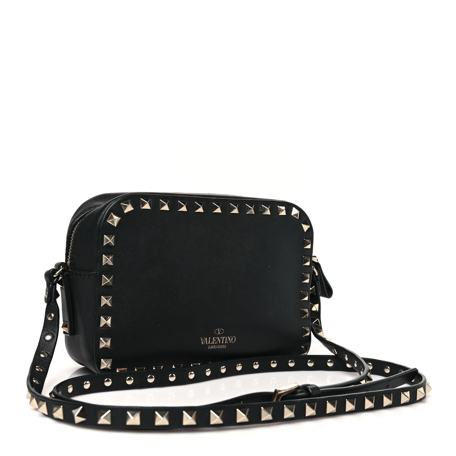 Calfskin Rockstud Camera Crossbody Bag Black