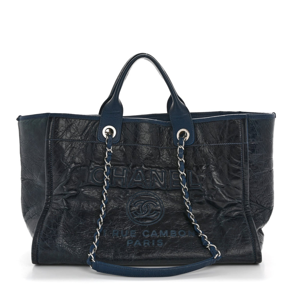 Glazed Calfskin Large Deauville Tote Blue