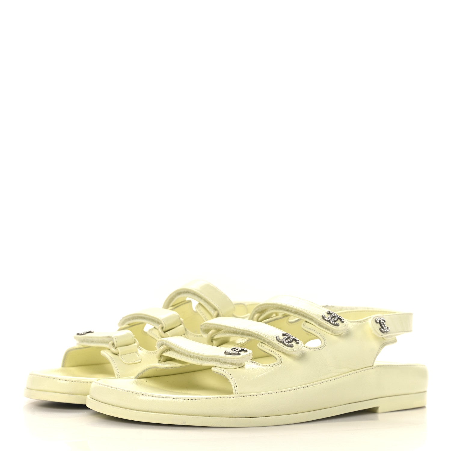 Lambskin Crystal CC Velcro Dad Sandals 39.5 Light Yellow