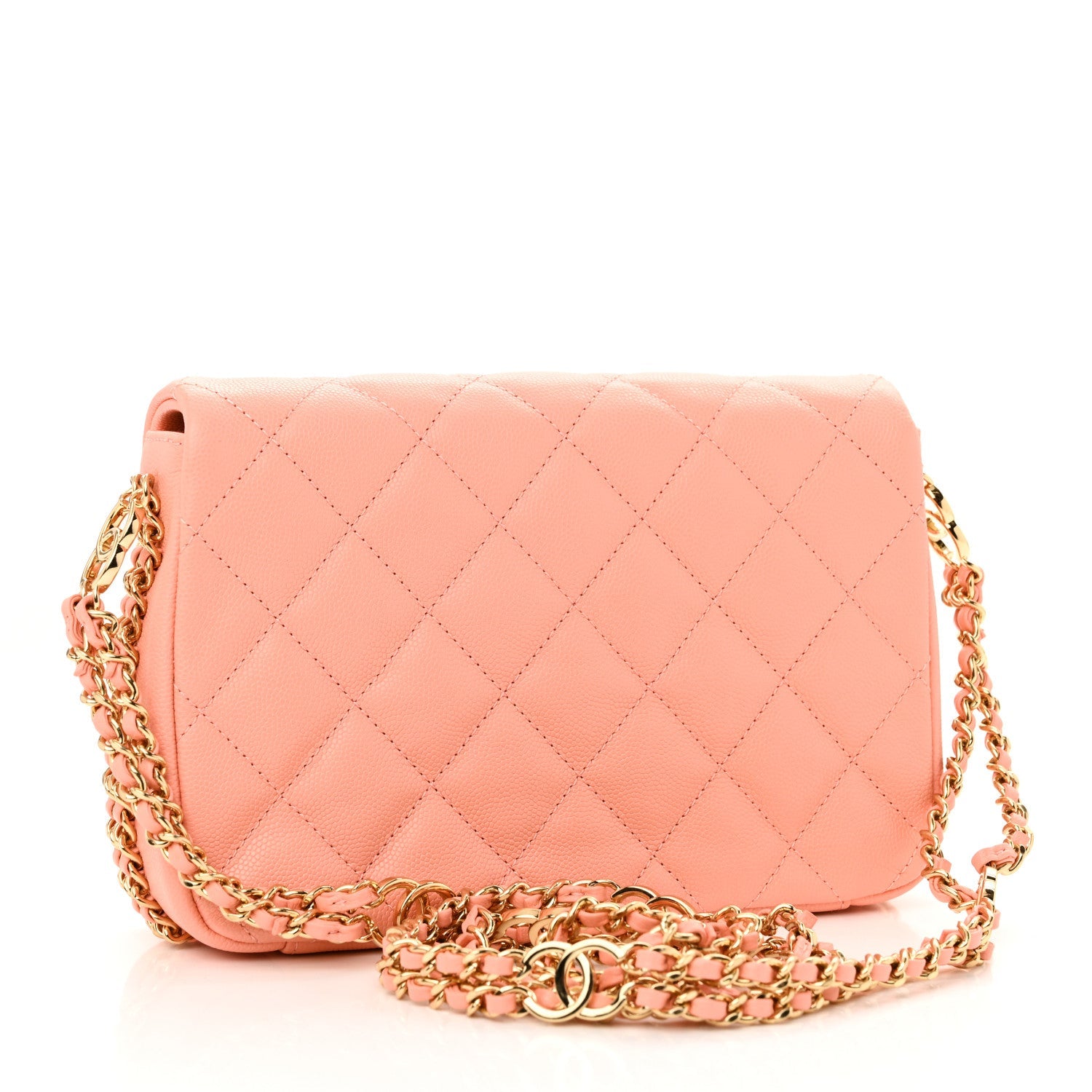 Caviar Quilted Mini CC You Flap Light Orange