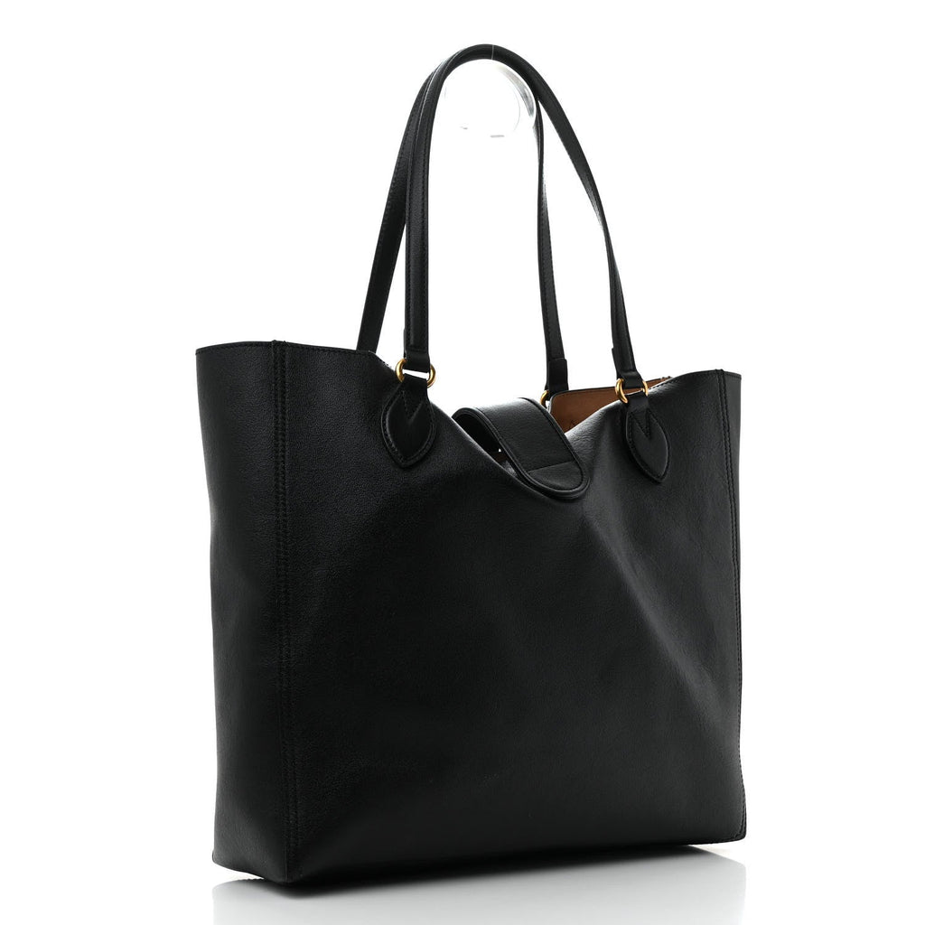 New Sakai Calfskin Lux Medium Dahlia Tote Black