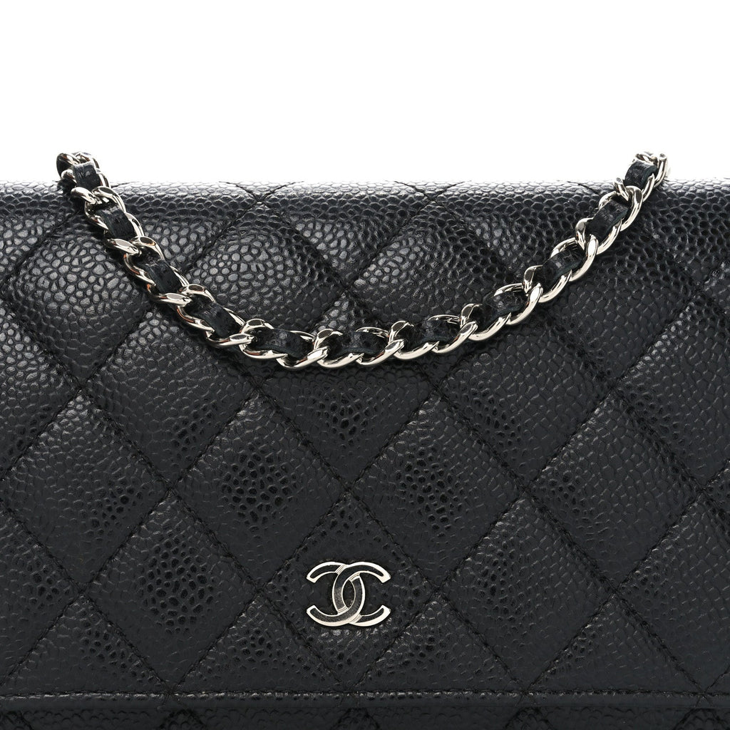 Caviar Quilted Wallet on Chain WOC Black
